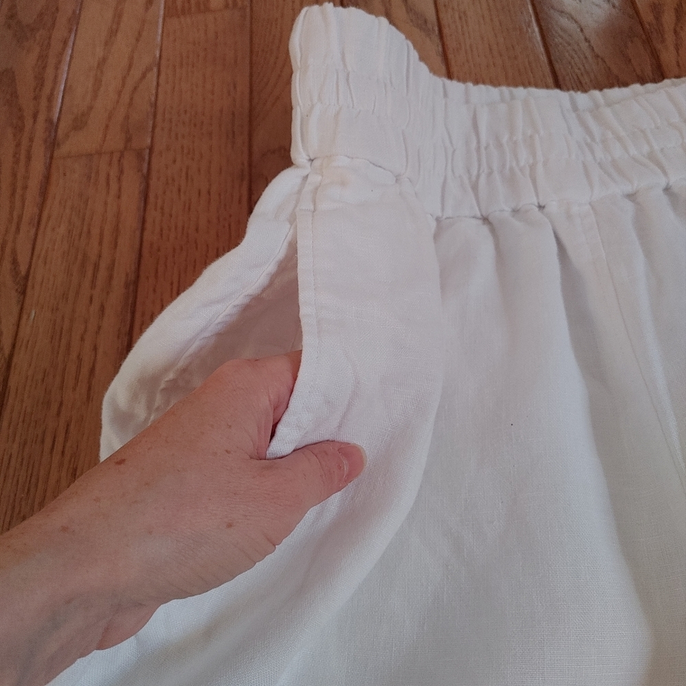 COS Linen Elastic Drawstring High Waisted White Bermuda Shorts - Picture 11 of 15